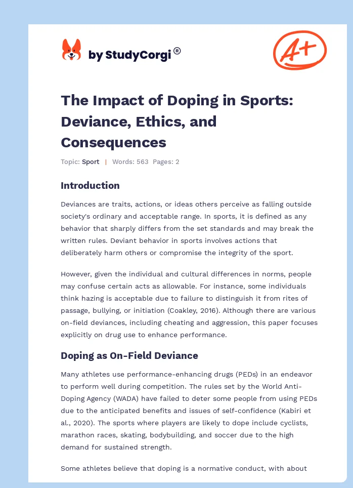 The Impact of Doping in Sports: Deviance, Ethics, and Consequences. Page 1
