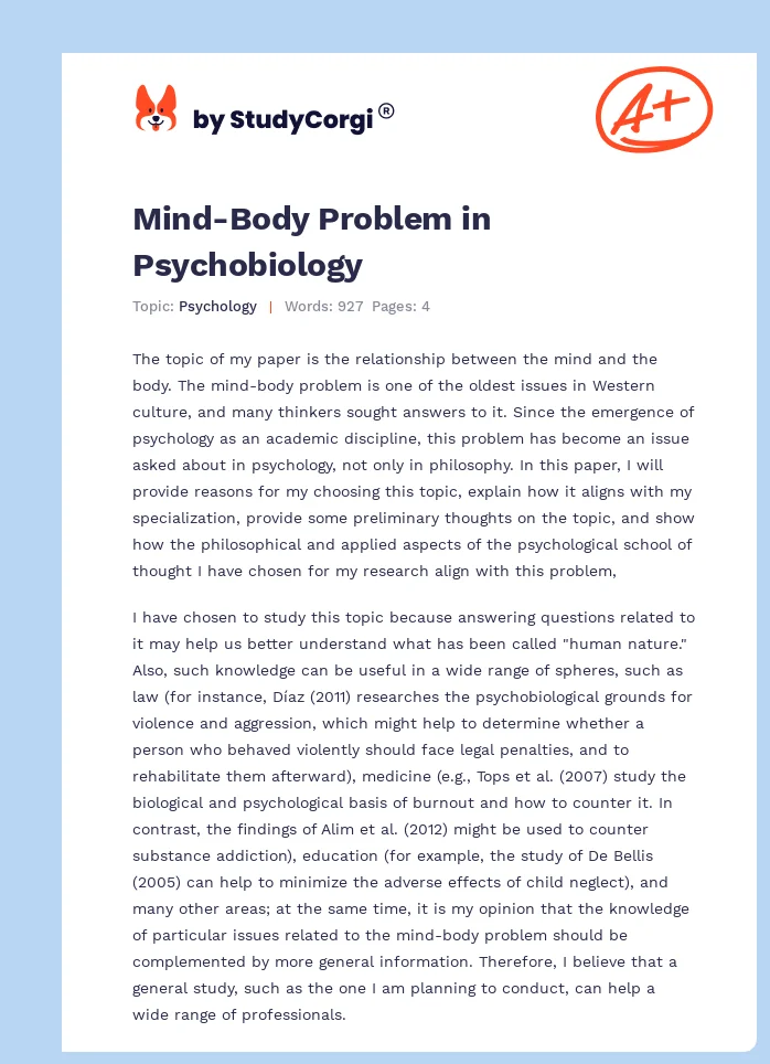 Mind-Body Problem in Psychobiology. Page 1