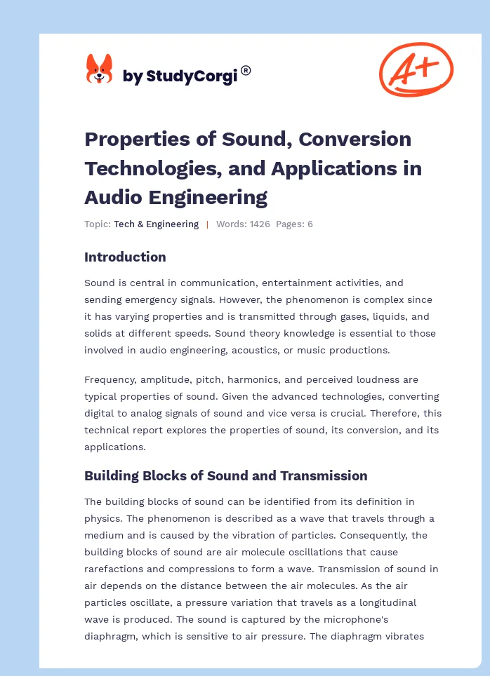 Properties of Sound, Conversion Technologies, and Applications in Audio Engineering. Page 1