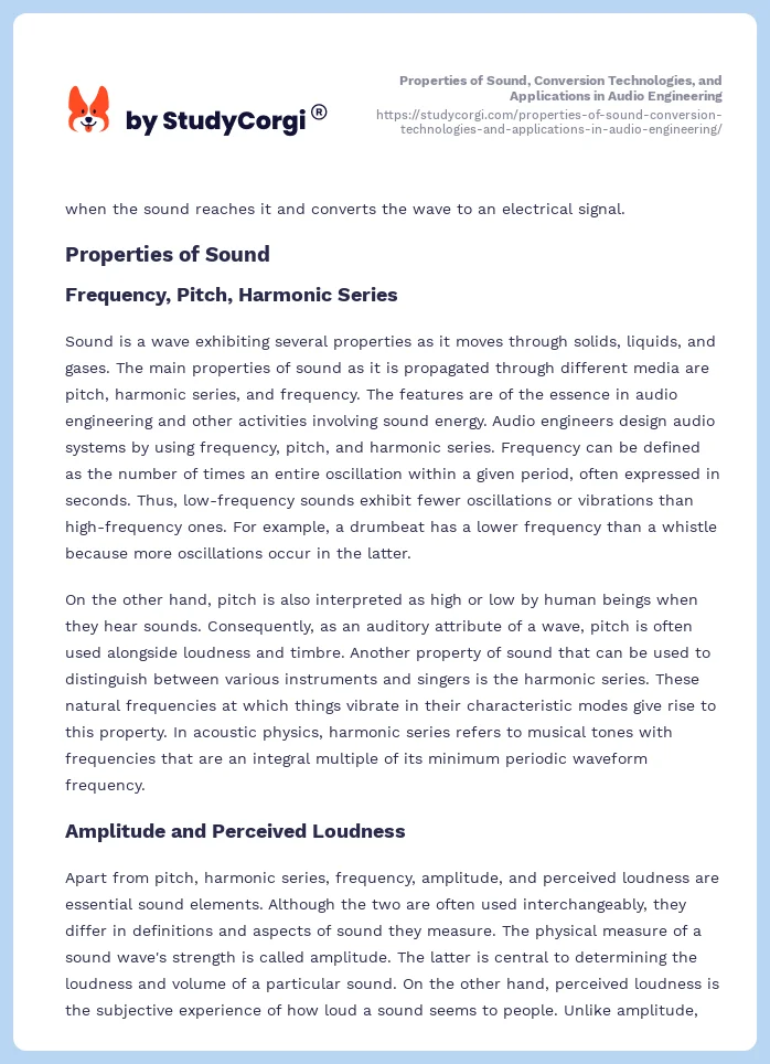 Properties of Sound, Conversion Technologies, and Applications in Audio Engineering. Page 2