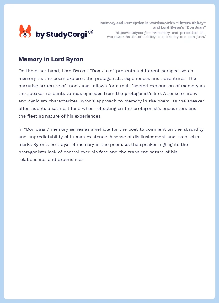 Memory and Perception in Wordsworth’s “Tintern Abbey” and Lord Byron’s “Don Juan”. Page 2