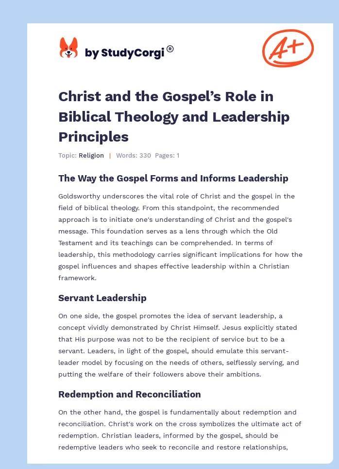 Christ and the Gospel’s Role in Biblical Theology and Leadership Principles. Page 1