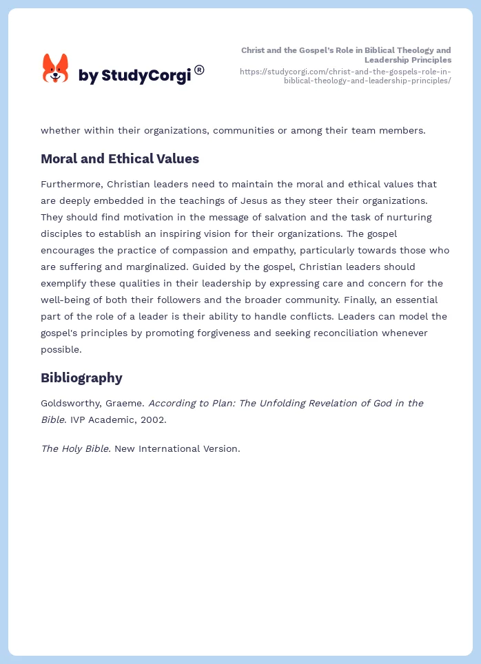 Christ and the Gospel’s Role in Biblical Theology and Leadership Principles. Page 2