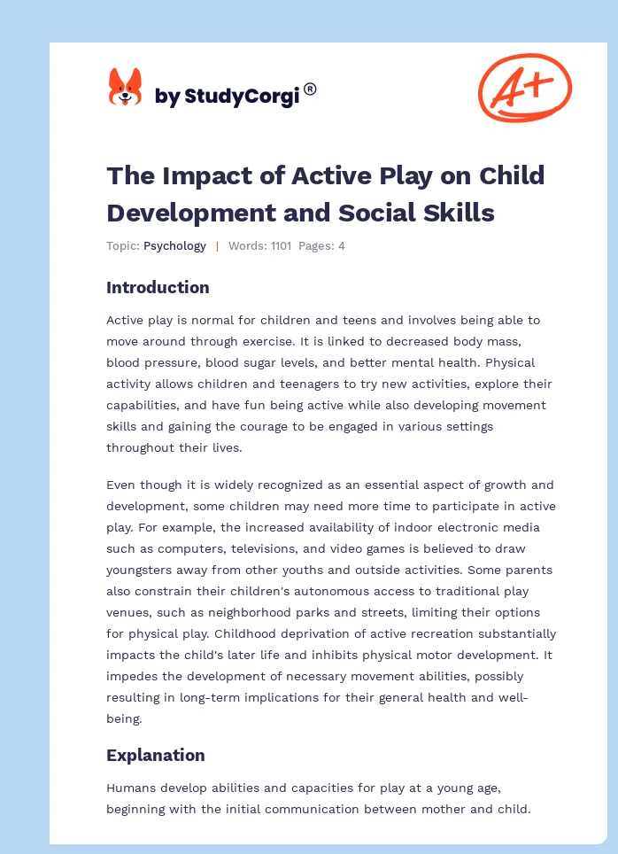 The Impact of Active Play on Child Development and Social Skills. Page 1