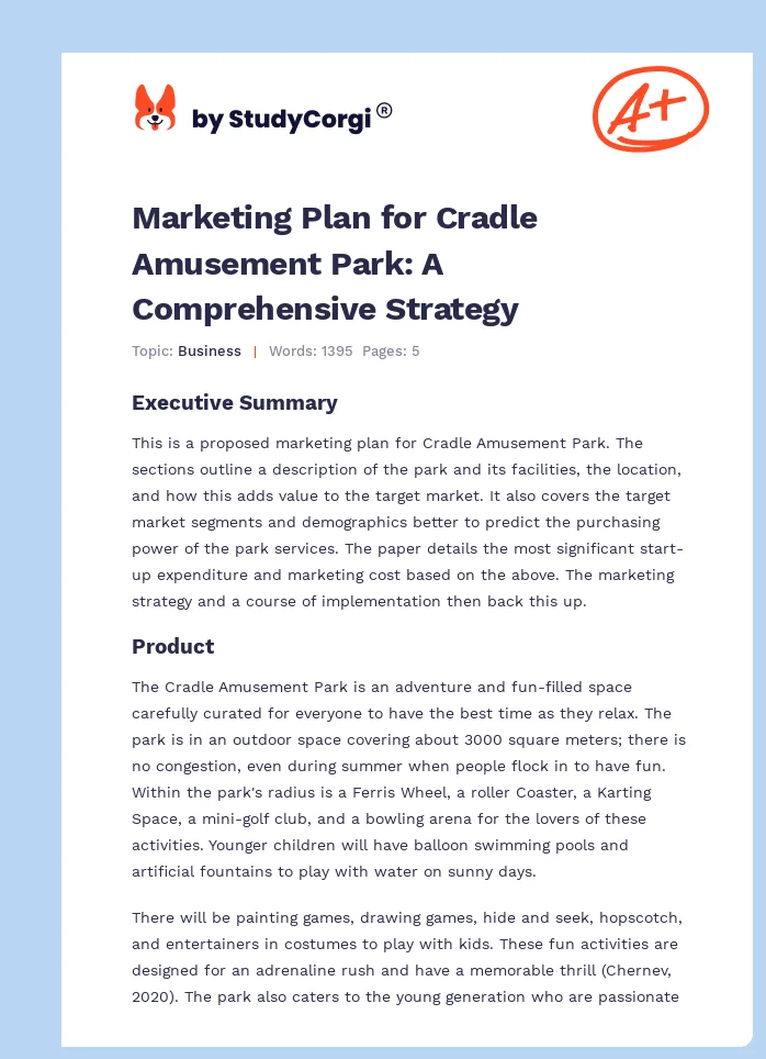 Marketing Plan for Cradle Amusement Park: A Comprehensive Strategy. Page 1
