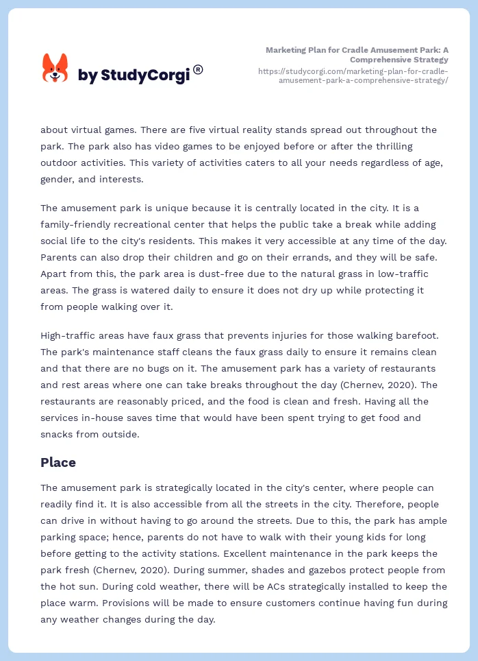 Marketing Plan for Cradle Amusement Park: A Comprehensive Strategy. Page 2