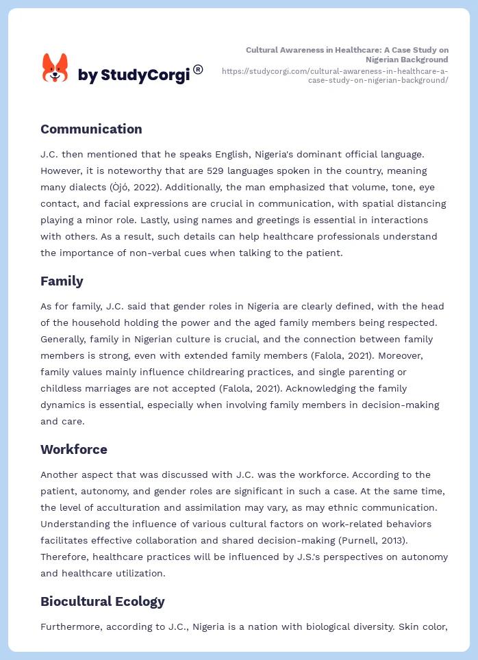 Cultural Awareness in Healthcare: A Case Study on Nigerian Background. Page 2