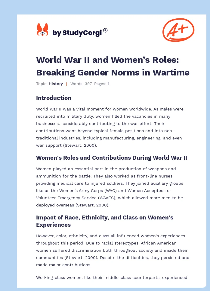 World War II and Women’s Roles: Breaking Gender Norms in Wartime. Page 1