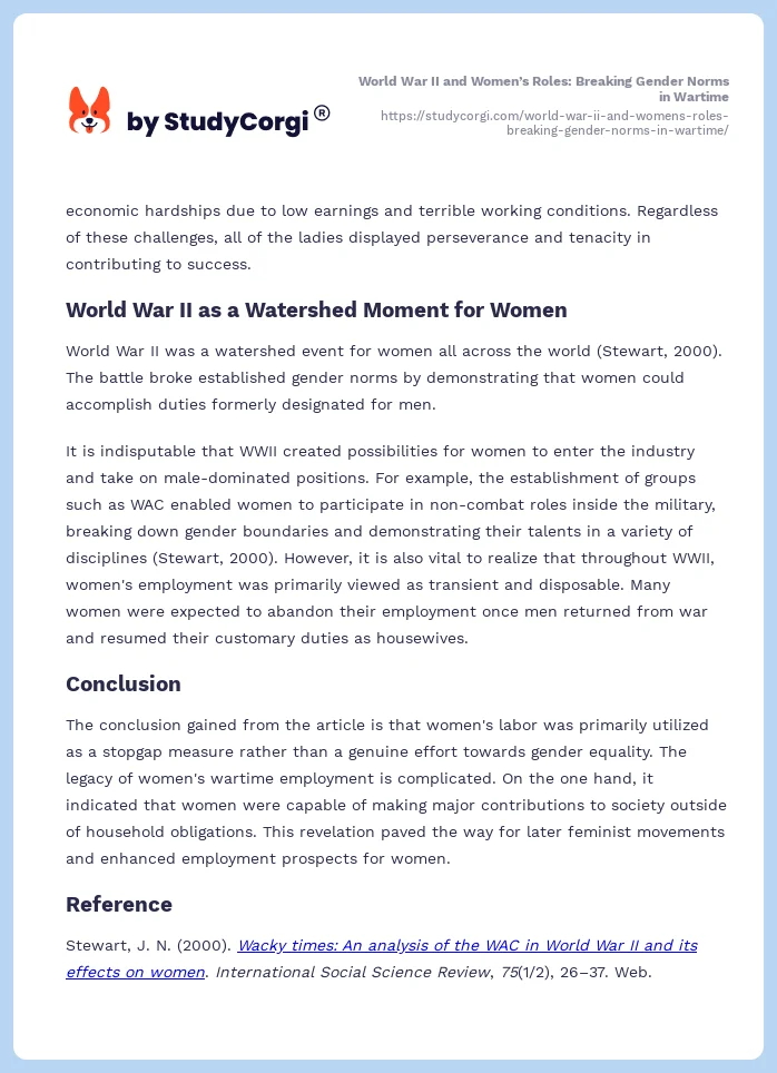 World War II and Women’s Roles: Breaking Gender Norms in Wartime. Page 2