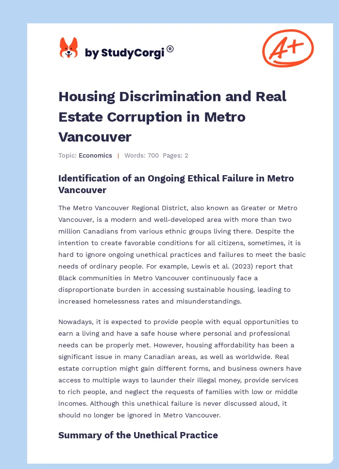 Housing Discrimination and Real Estate Corruption in Metro Vancouver. Page 1