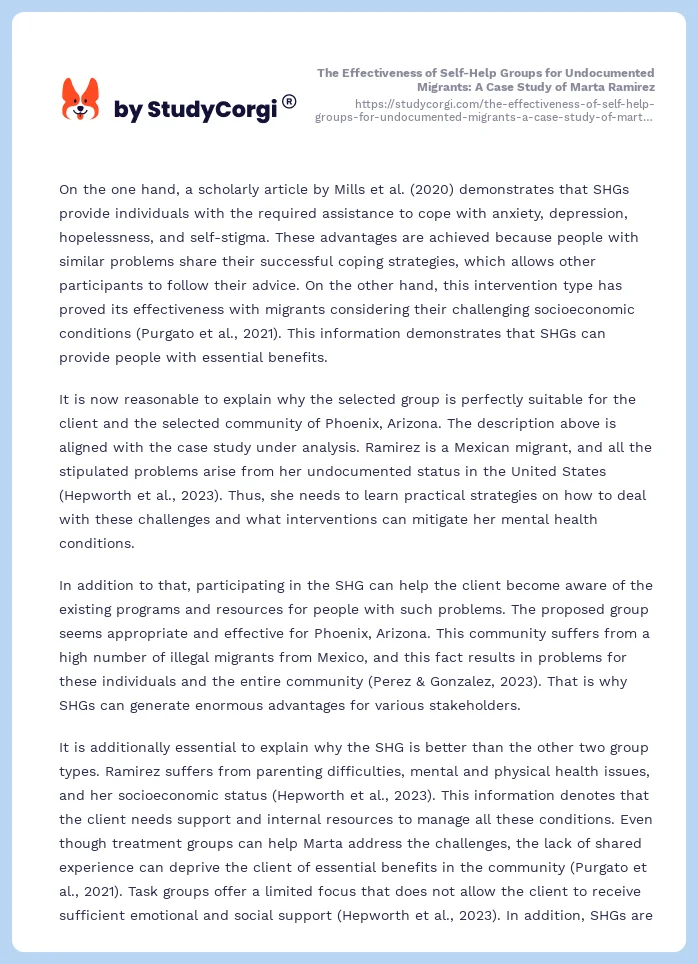 The Effectiveness of Self-Help Groups for Undocumented Migrants: A Case Study of Marta Ramirez. Page 2