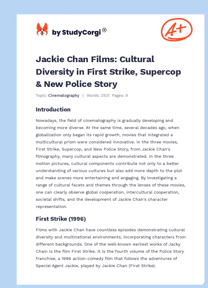 Jackie Chan Films: Cultural Diversity in First Strike, Supercop & New Police Story. Page 1