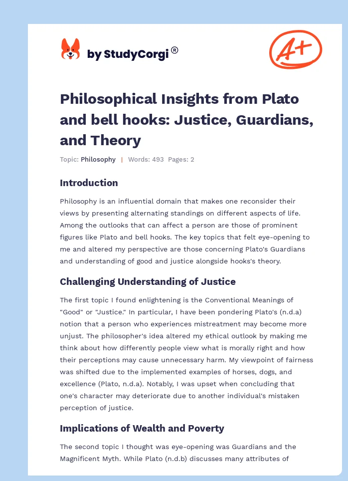 Philosophical Insights from Plato and bell hooks: Justice, Guardians, and Theory. Page 1