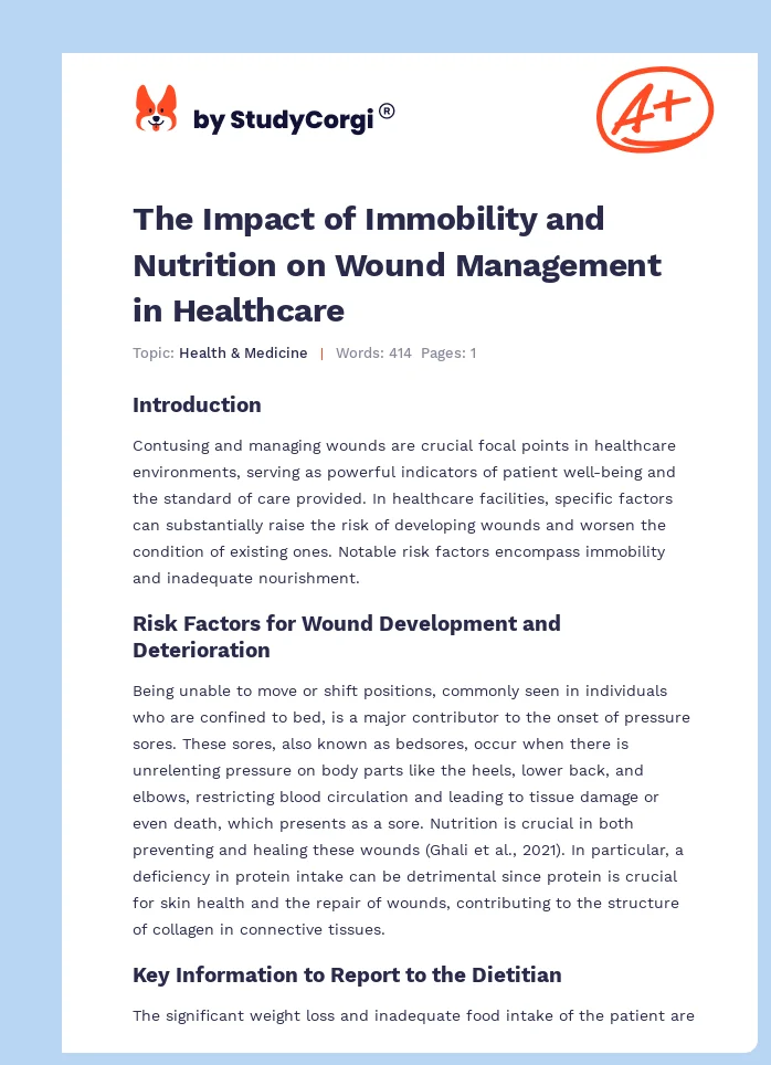 The Impact of Immobility and Nutrition on Wound Management in Healthcare. Page 1