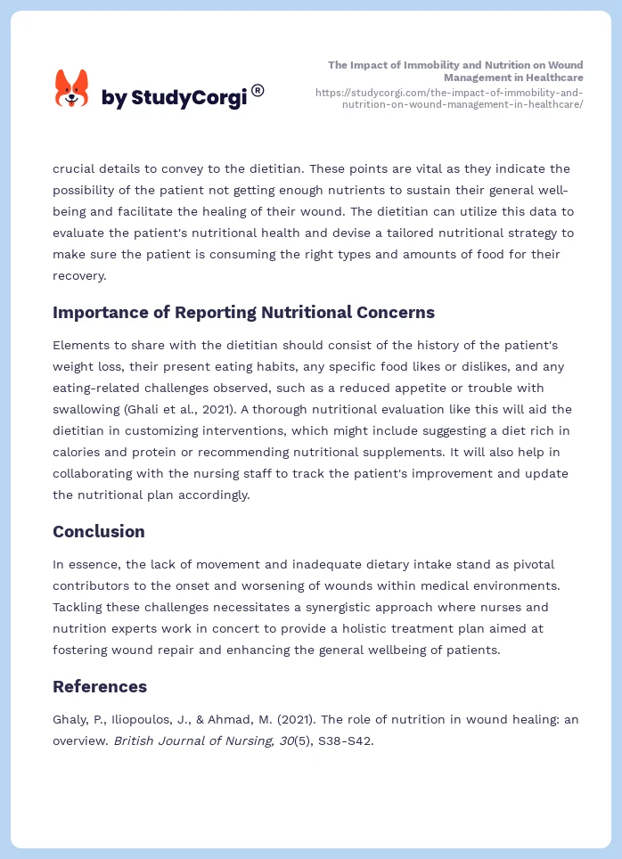 The Impact of Immobility and Nutrition on Wound Management in Healthcare. Page 2