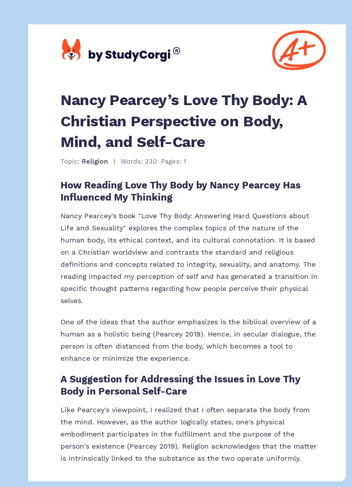 Nancy Pearcey’s Love Thy Body: A Christian Perspective on Body, Mind, and Self-Care. Page 1