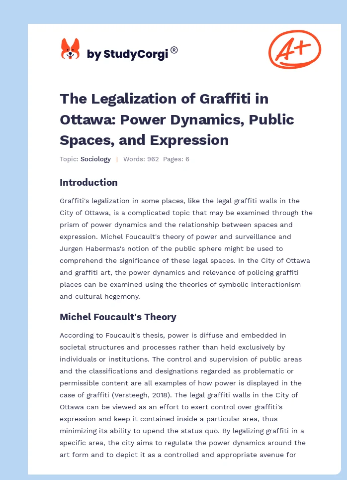 The Legalization of Graffiti in Ottawa: Power Dynamics, Public Spaces, and Expression. Page 1