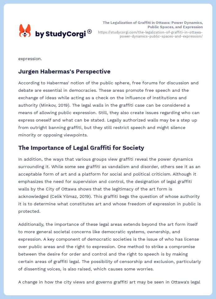 The Legalization of Graffiti in Ottawa: Power Dynamics, Public Spaces, and Expression. Page 2