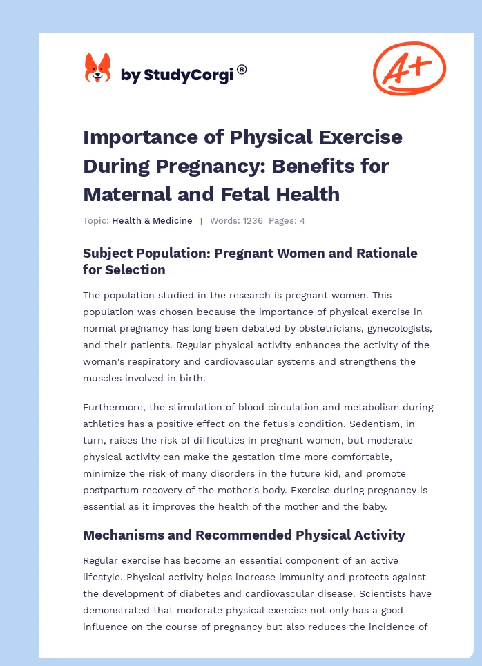 Importance of Physical Exercise During Pregnancy: Benefits for Maternal and Fetal Health. Page 1