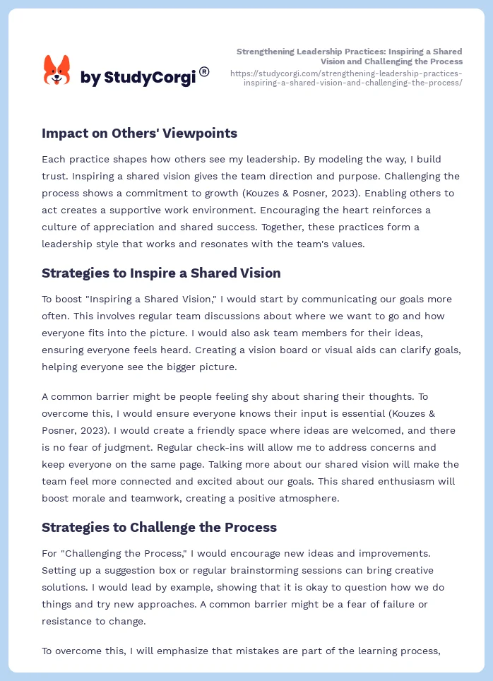 Strengthening Leadership Practices: Inspiring a Shared Vision and Challenging the Process. Page 2