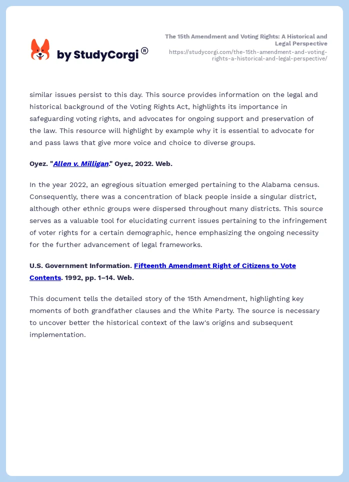The 15th Amendment and Voting Rights: A Historical and Legal Perspective. Page 2