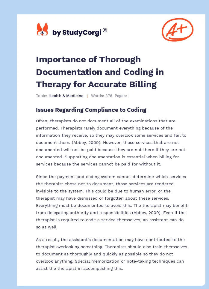 Importance of Thorough Documentation and Coding in Therapy for Accurate Billing. Page 1