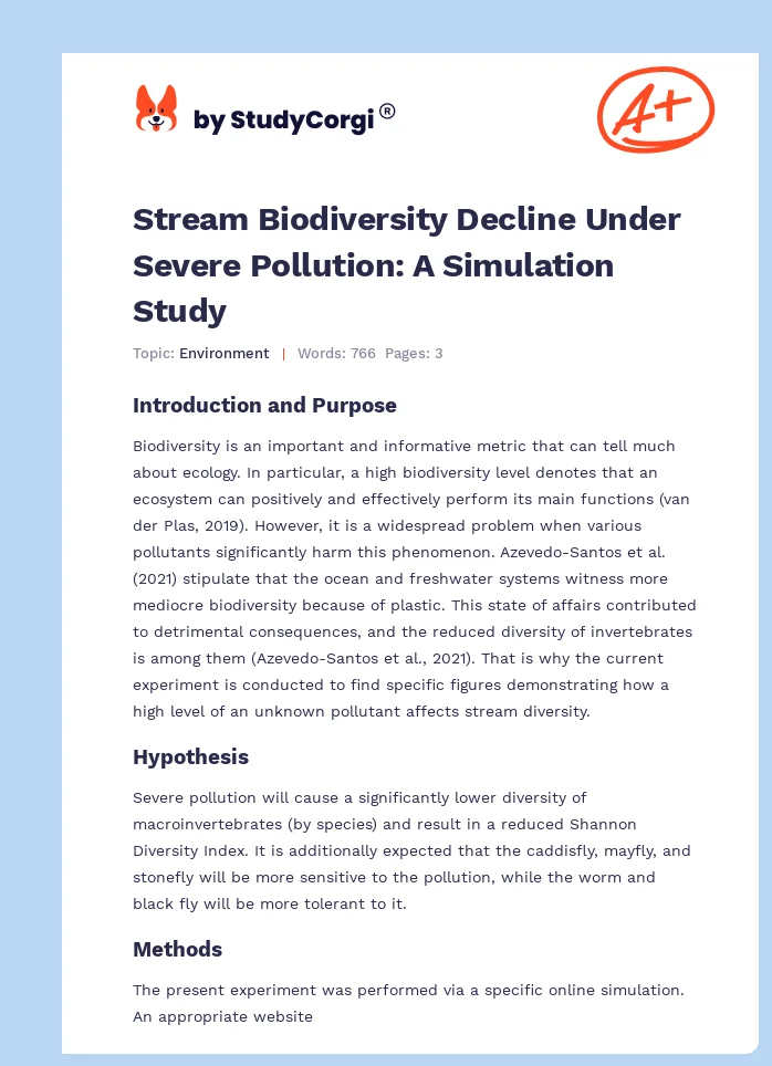 Stream Biodiversity Decline Under Severe Pollution: A Simulation Study. Page 1
