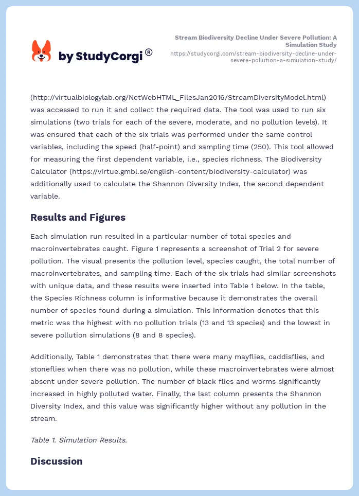 Stream Biodiversity Decline Under Severe Pollution: A Simulation Study. Page 2