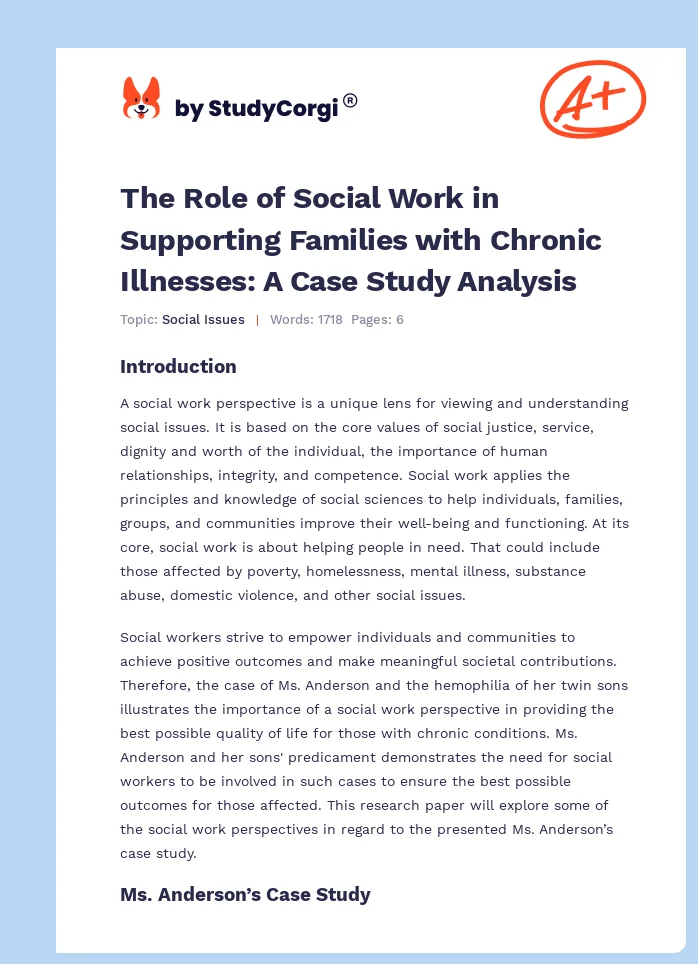 The Role of Social Work in Supporting Families with Chronic Illnesses: A Case Study Analysis. Page 1