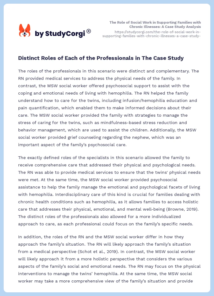The Role of Social Work in Supporting Families with Chronic Illnesses: A Case Study Analysis. Page 2