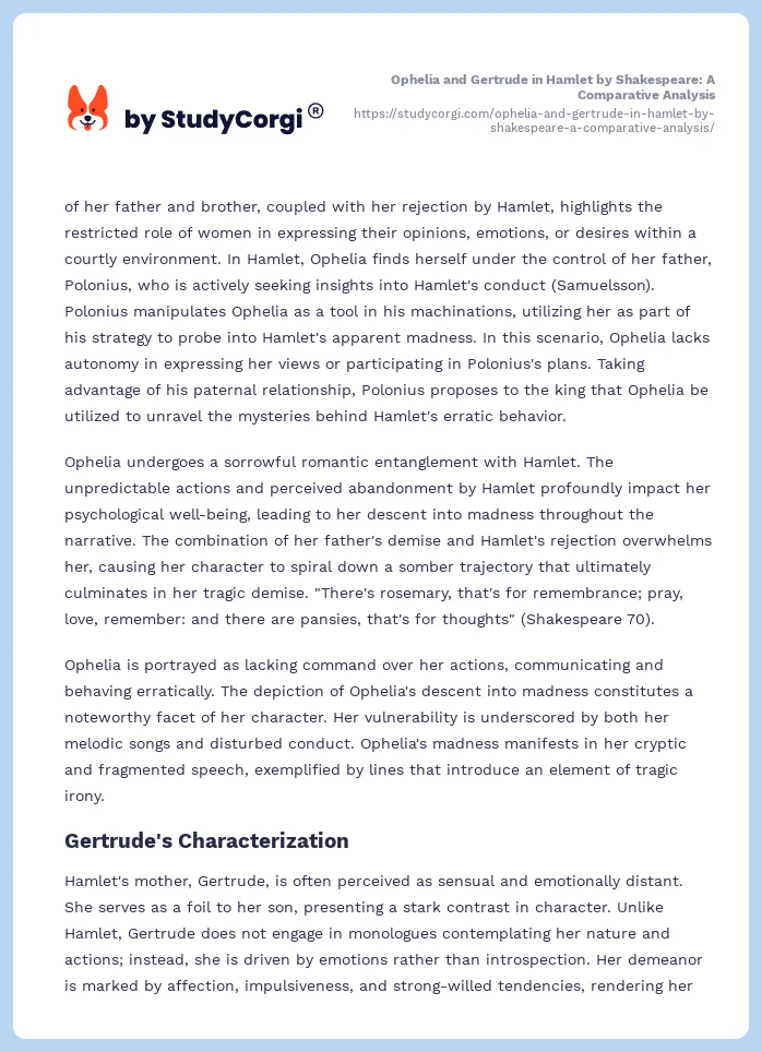Ophelia and Gertrude in Hamlet by Shakespeare: A Comparative Analysis. Page 2