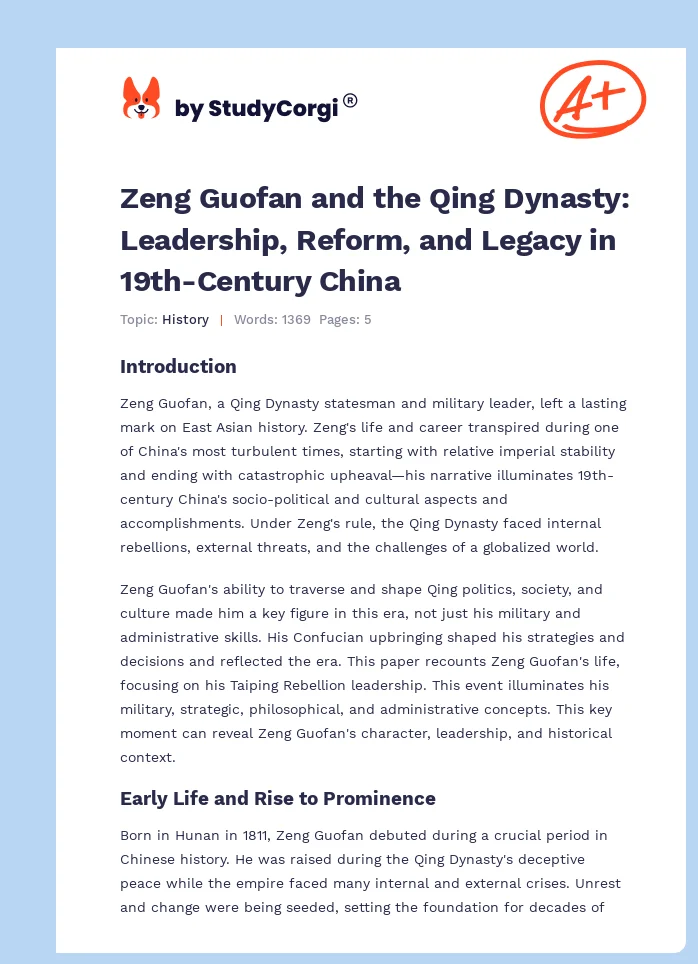 Zeng Guofan and the Qing Dynasty: Leadership, Reform, and Legacy in 19th-Century China. Page 1