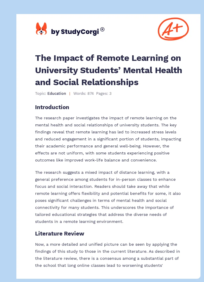 The Impact of Remote Learning on University Students’ Mental Health and Social Relationships. Page 1