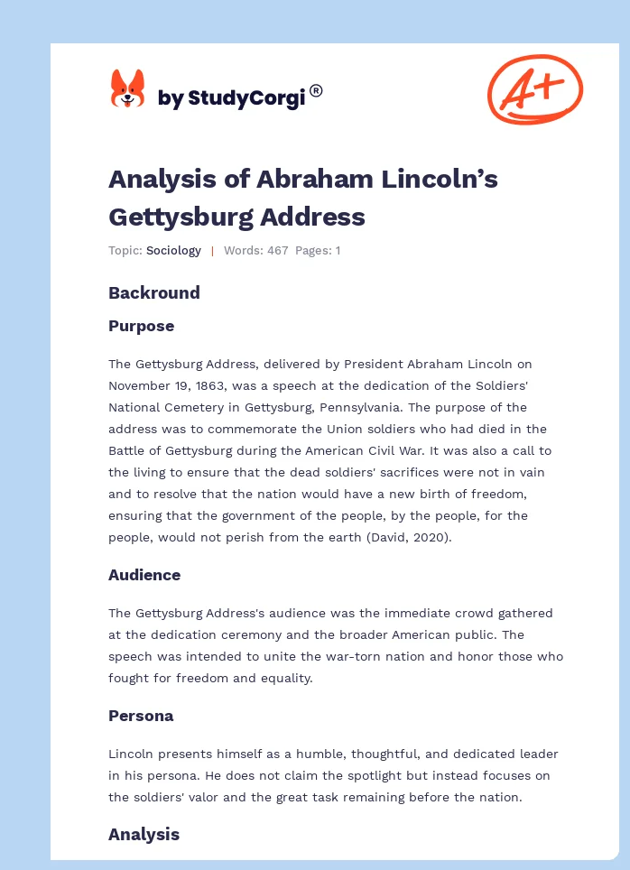 Analysis of Abraham Lincoln’s Gettysburg Address. Page 1