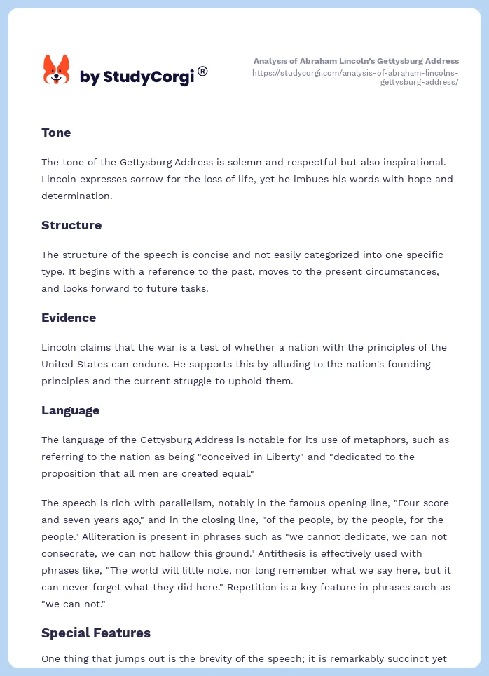 Analysis of Abraham Lincoln’s Gettysburg Address. Page 2
