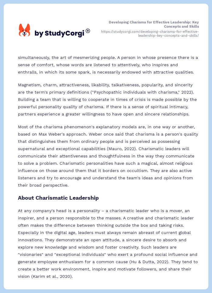 Developing Charisma for Effective Leadership: Key Concepts and Skills. Page 2