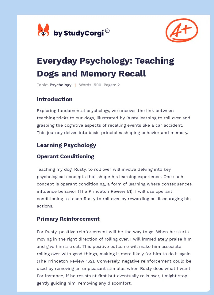 Everyday Psychology: Teaching Dogs and Memory Recall. Page 1