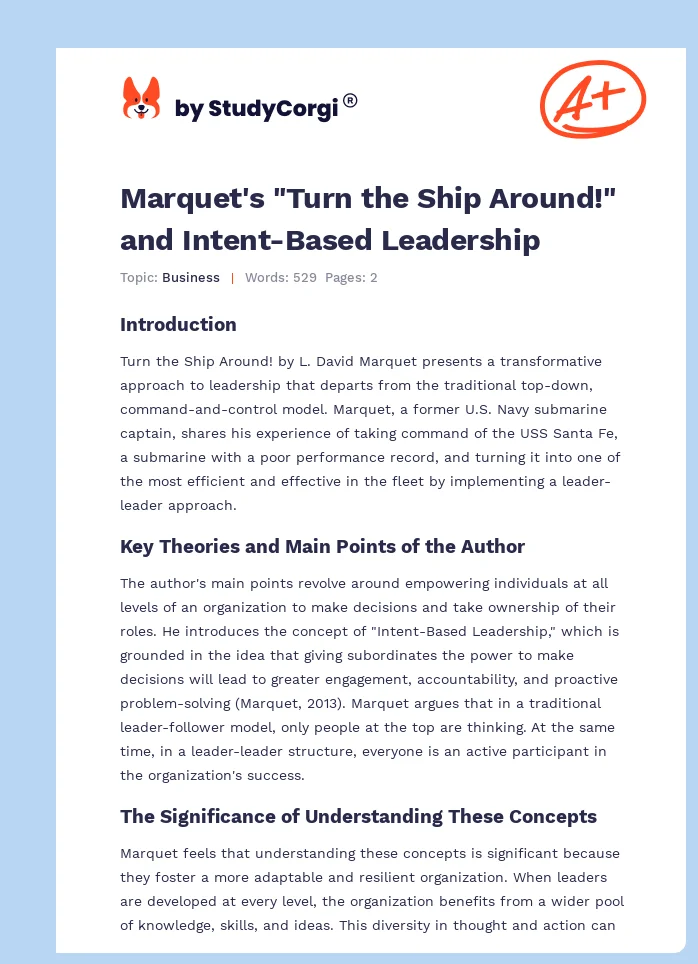 Marquet's "Turn the Ship Around!" and Intent-Based Leadership. Page 1