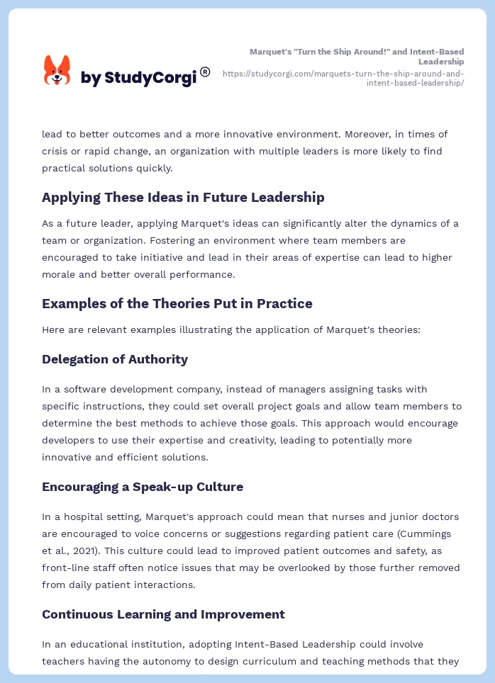 Marquet's "Turn the Ship Around!" and Intent-Based Leadership. Page 2
