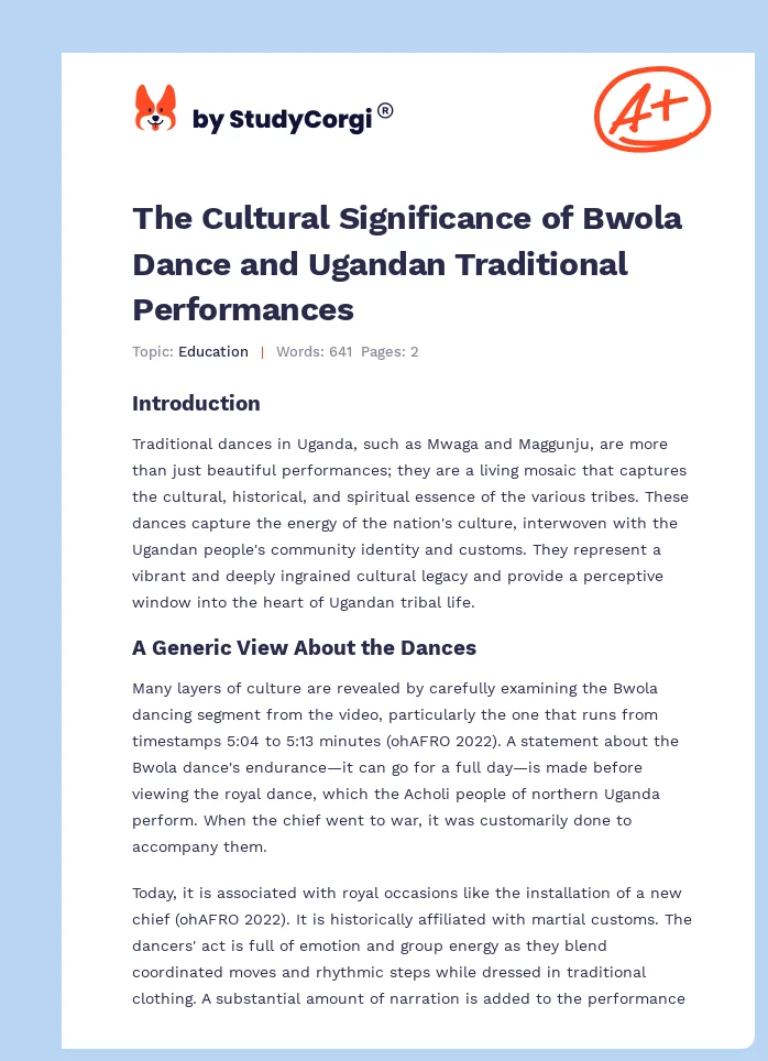 The Cultural Significance of Bwola Dance and Ugandan Traditional Performances. Page 1