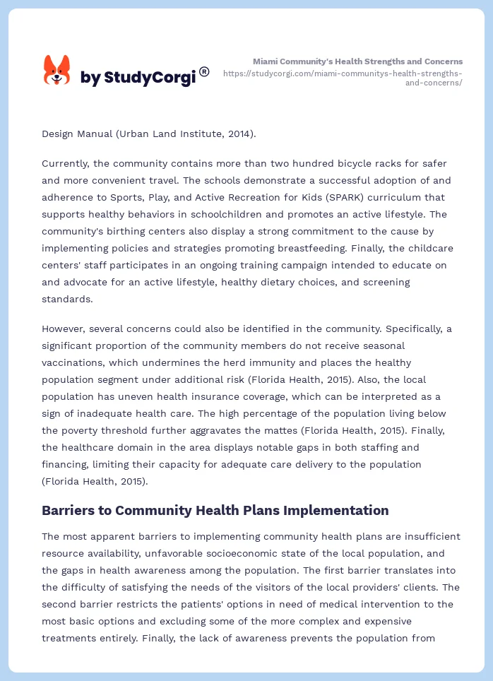 Miami Community's Health Strengths and Concerns. Page 2