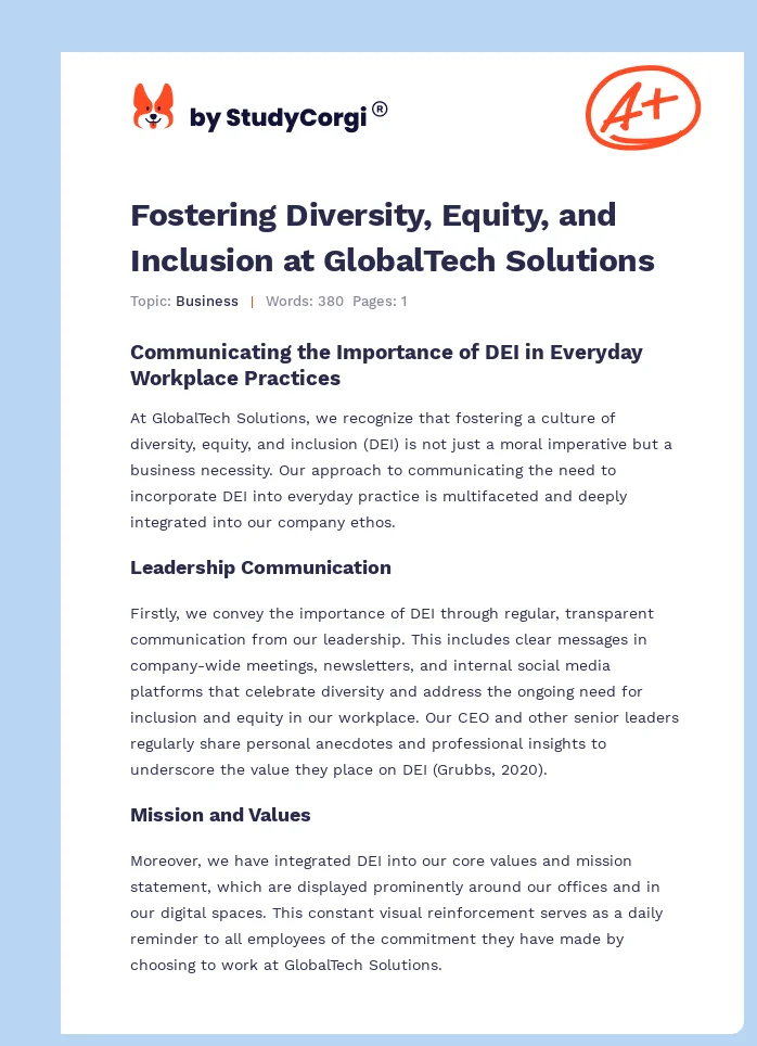 Fostering Diversity, Equity, and Inclusion at GlobalTech Solutions. Page 1