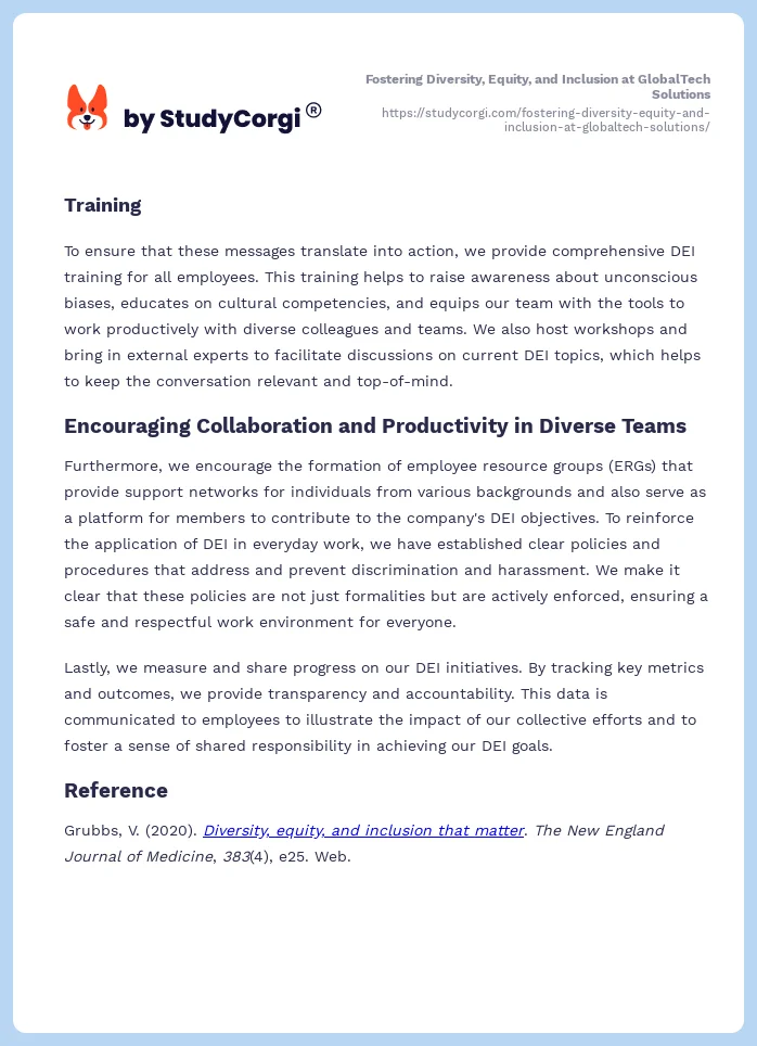 Fostering Diversity, Equity, and Inclusion at GlobalTech Solutions. Page 2