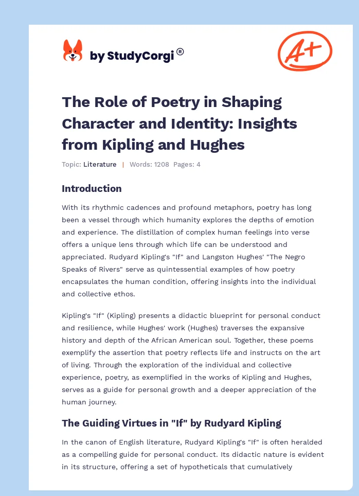 The Role of Poetry in Shaping Character and Identity: Insights from Kipling and Hughes. Page 1
