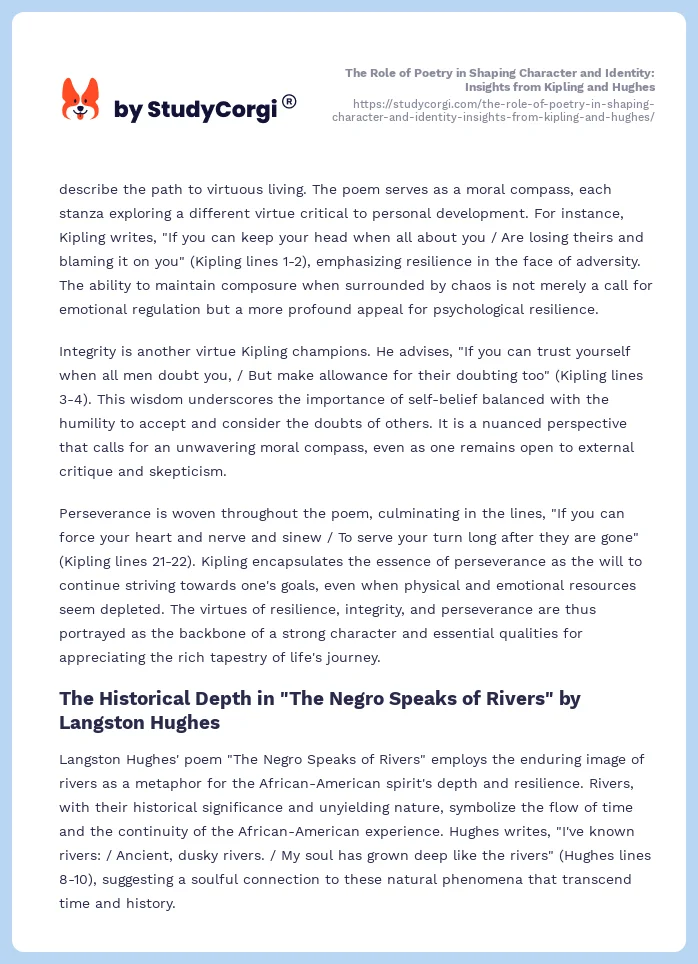 The Role of Poetry in Shaping Character and Identity: Insights from Kipling and Hughes. Page 2