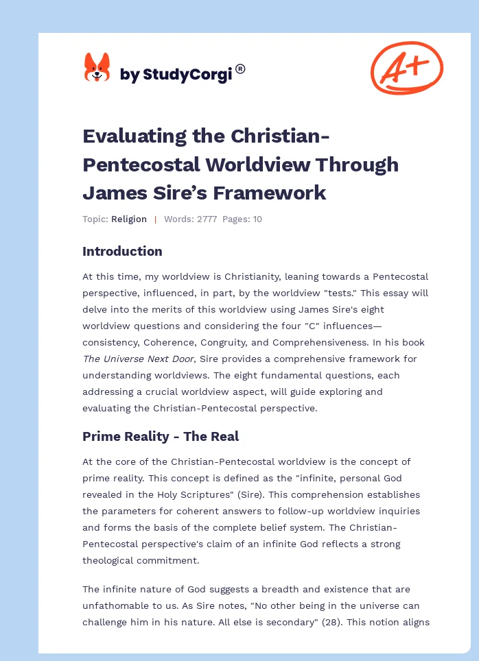 Evaluating the Christian-Pentecostal Worldview Through James Sire’s Framework. Page 1