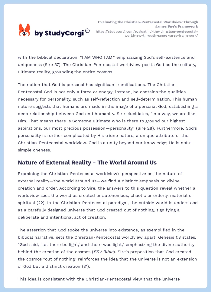 Evaluating the Christian-Pentecostal Worldview Through James Sire’s Framework. Page 2
