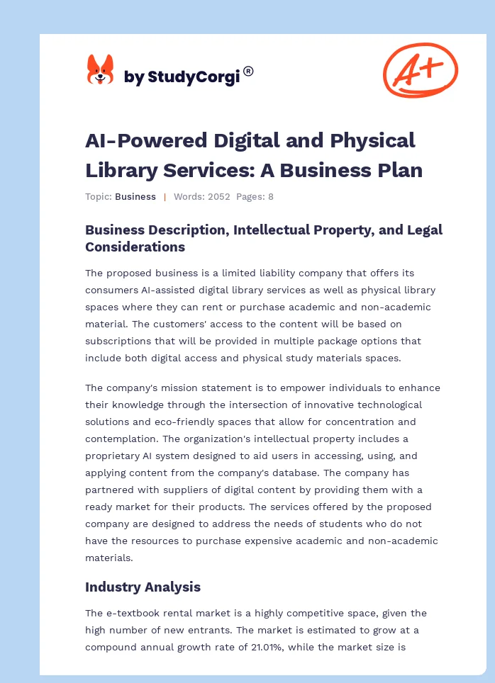 AI-Powered Digital and Physical Library Services: A Business Plan. Page 1