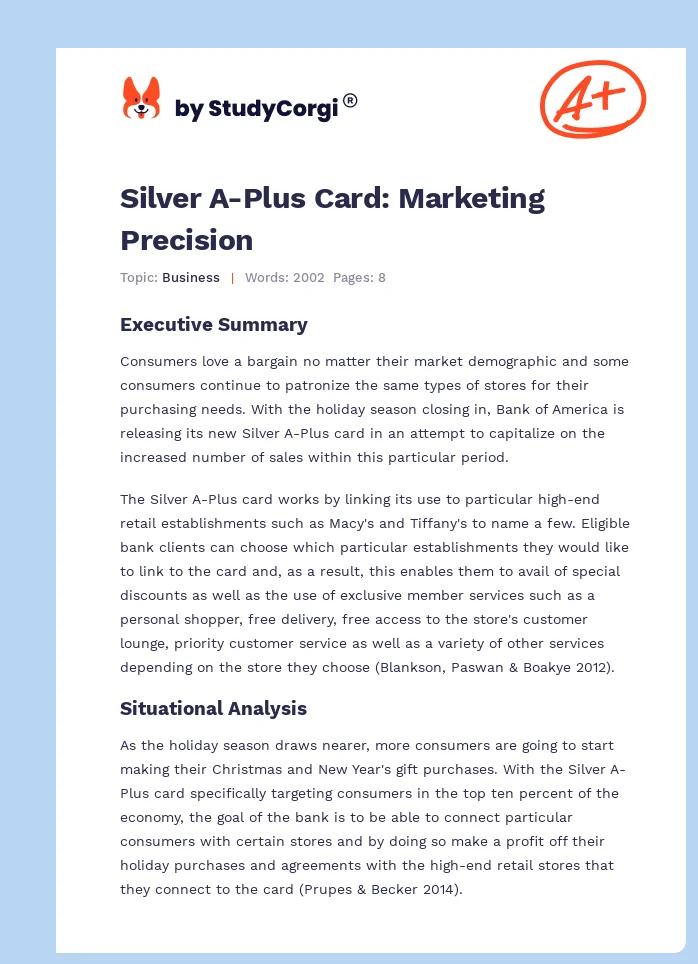 Silver A-Plus Card: Marketing Precision. Page 1