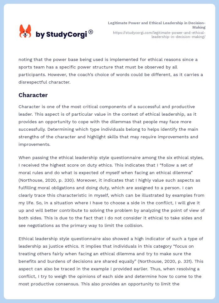 Legitimate Power and Ethical Leadership in Decision-Making. Page 2